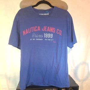 Nautica Jeans Co. Mens Graphic T-Shirt Blue Crew Neck 100% Cotton Since 1999 NYC